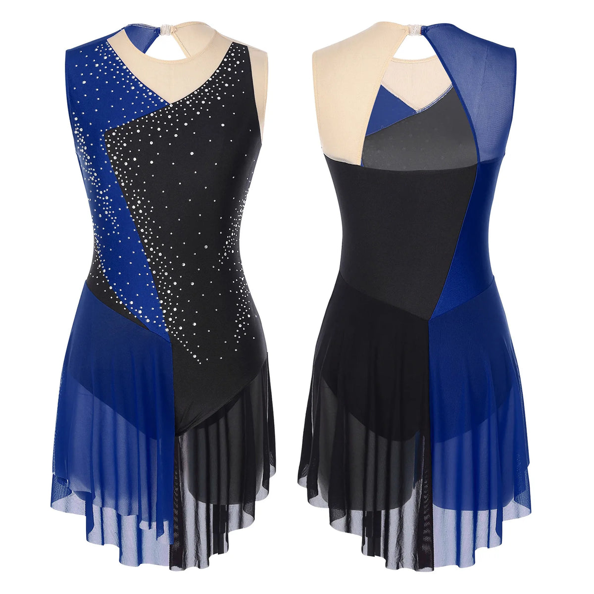 Skating Dress | Rhinestone Color-Block Mesh