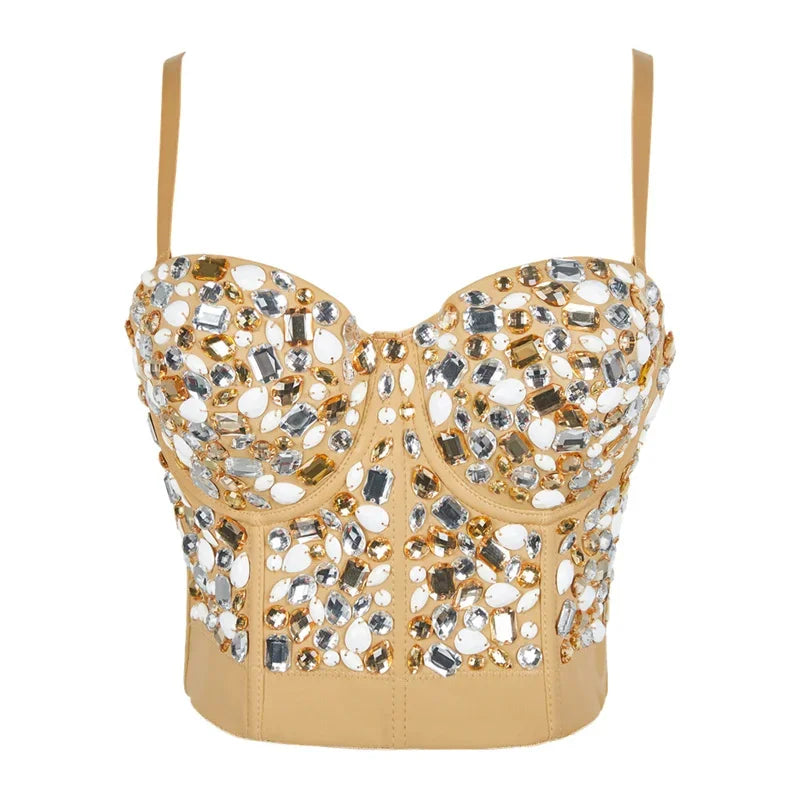 Rhinestone Beaded Bustier Bra Top | Stage & Party