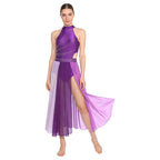 Rhinestone Lyrical Dress | Color-Block | Side Split | Mesh