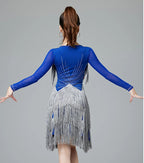 Latin Dance Dress | Long Sleeve Fringe | Rhinestone | with Panties