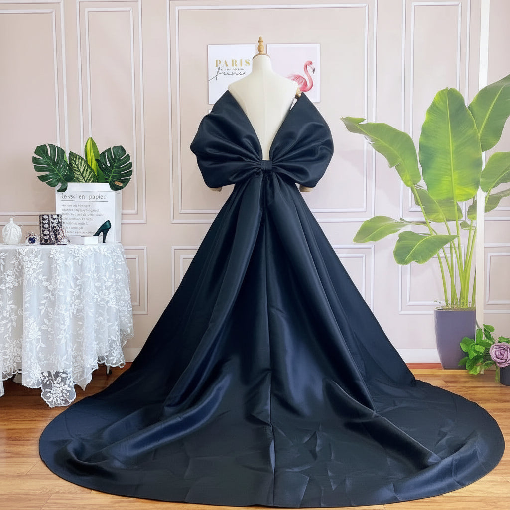 Mikado Cape | Oversized Bow Sleeves & 2M Train | Pageant & Bridal