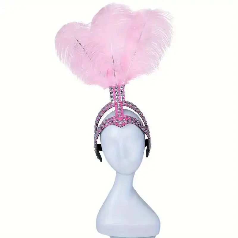 Rhinestone Showgirl Headpiece | Ostrich Feather Plume | 10 Colours | Adjustable