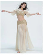 Belly Dance Costume | Sequin Mesh Top & Long Skirt Set