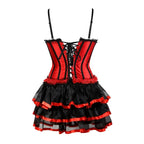 Red Satin Overbust Corset Dress | Layered Tulle Skirt | Burlesque & Gothic | S–2XL