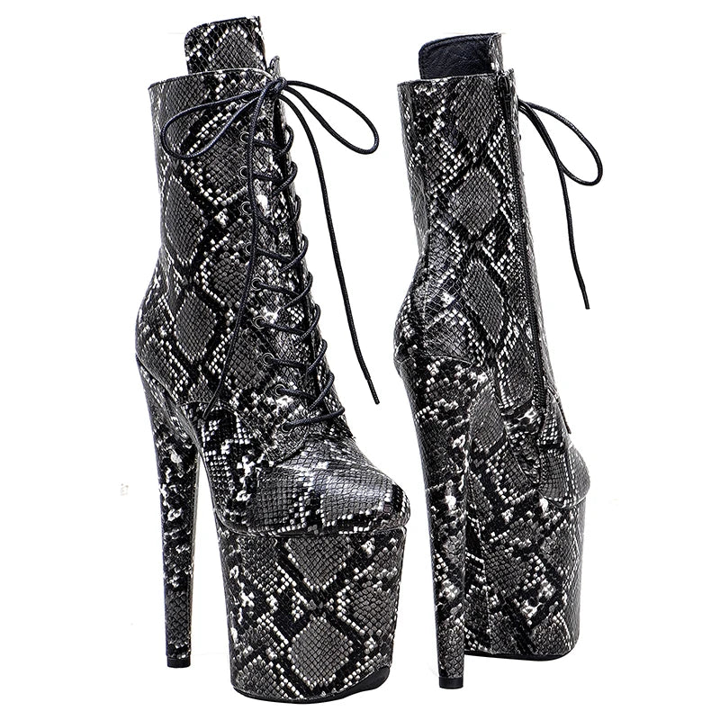20cm Snake Matte Ankle Boots - Exotic Platform Dance Boots