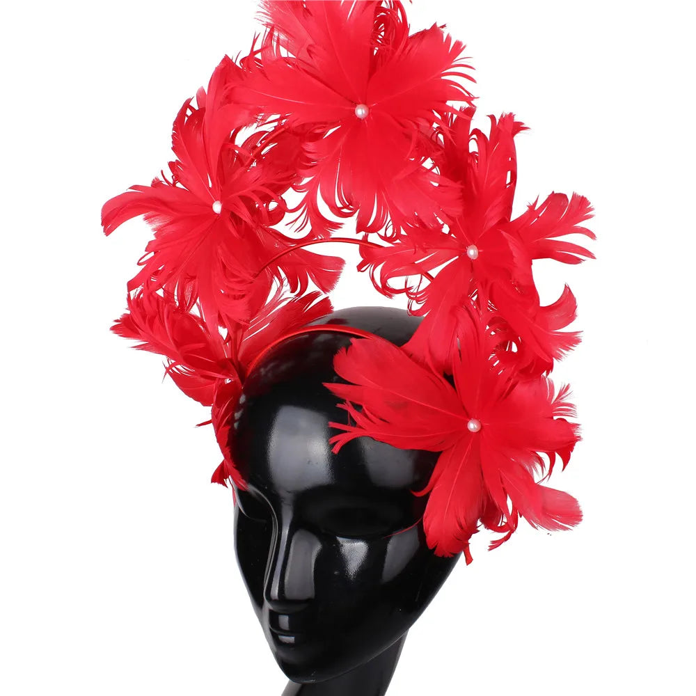 Feather Flower Headdress | Stage & Bridal Headpiece | 16 Colors