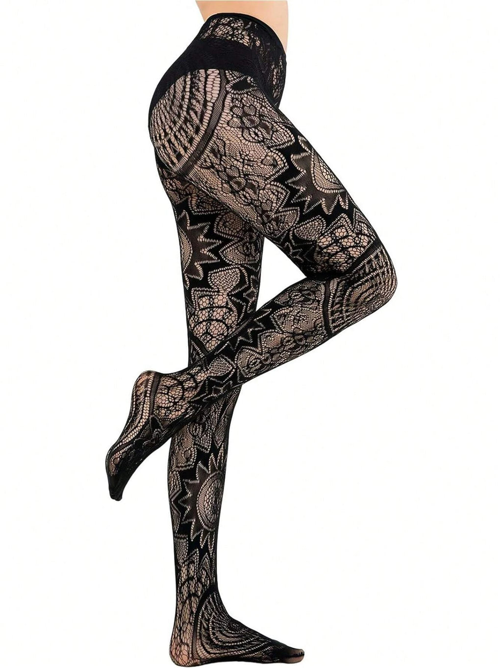 Jacquard Lace Fishnet Tights | Gothic Pantyhose | One Size