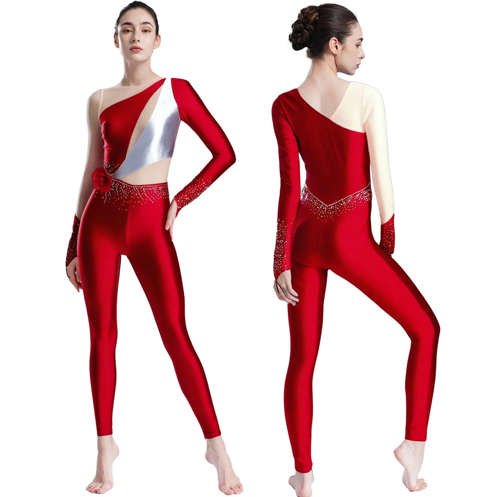 Rhinestone Dance Jumpsuit | Asymmetric Metallic Detail