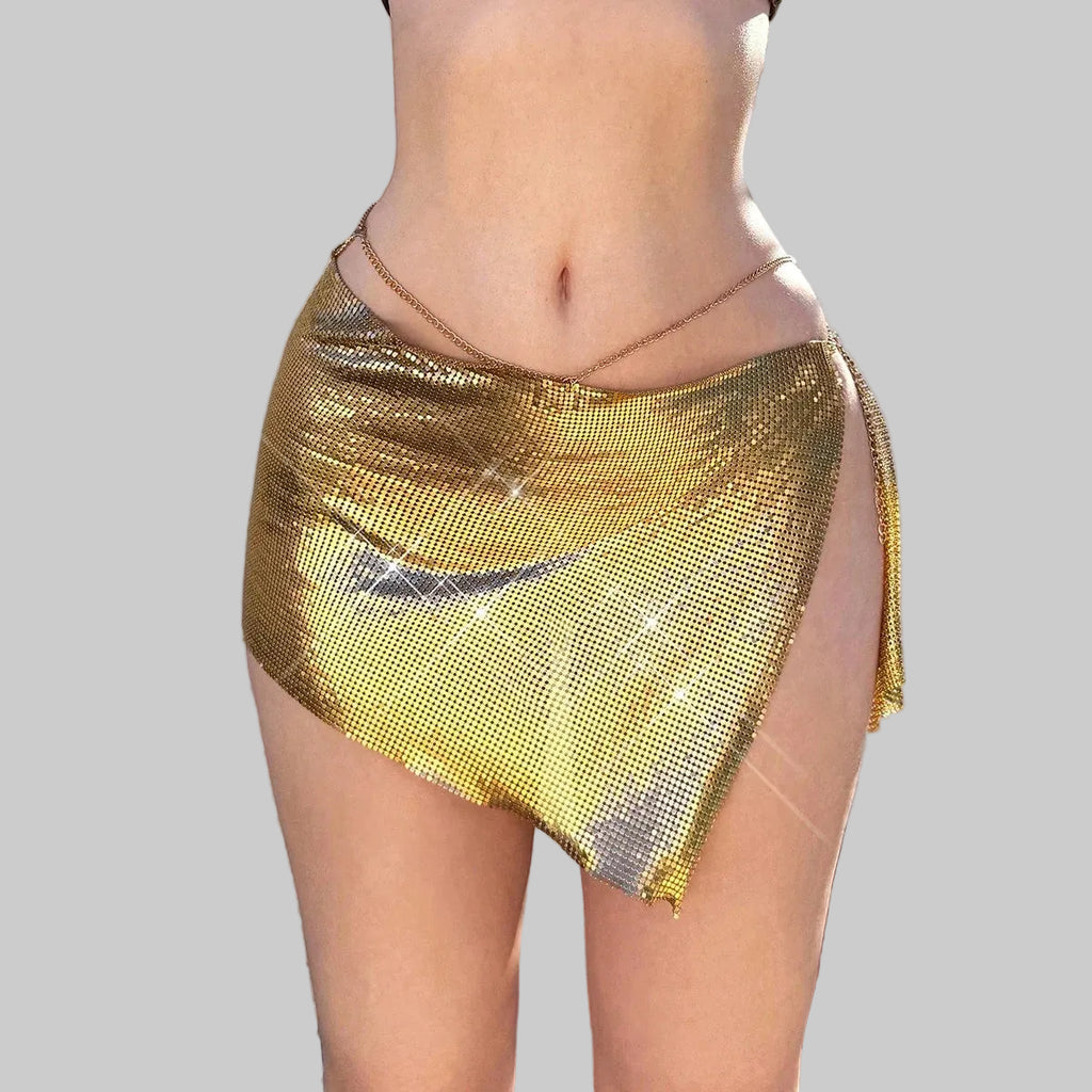 Sequin Mini Skirt - Festival A-Line Skirt with Metallic Detail