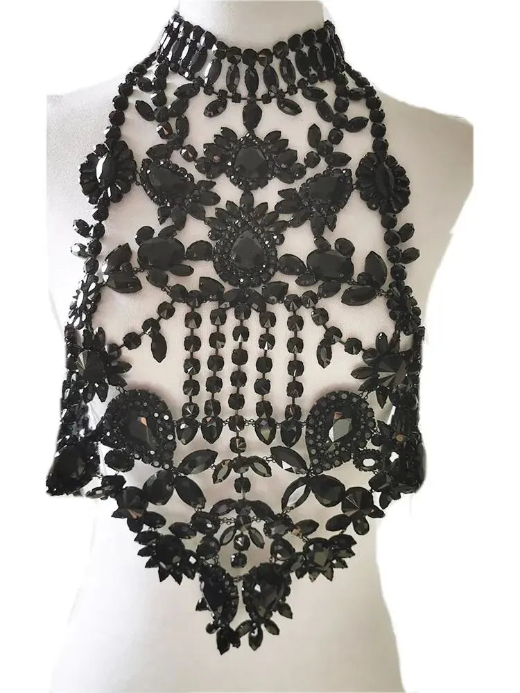 Rhinestone Body Chain Top | Stage & Drag | Black & Silver