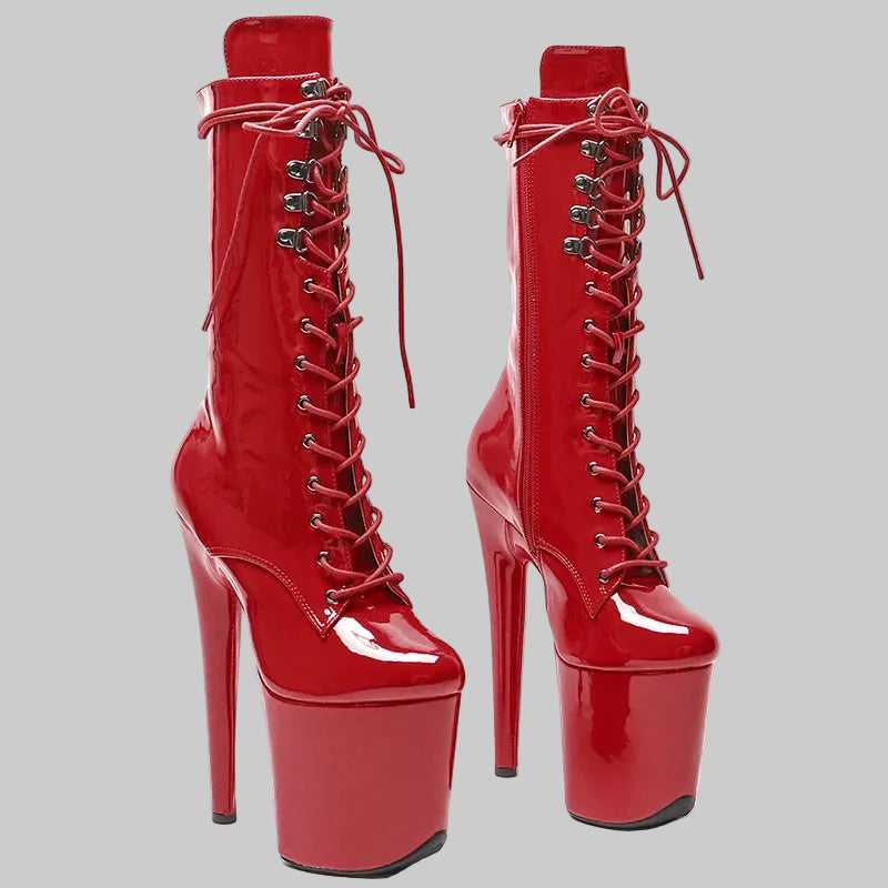 20CM Shiny Patent Platform Ankle Boots - 8 Inch High Heel Pole Dance Boots