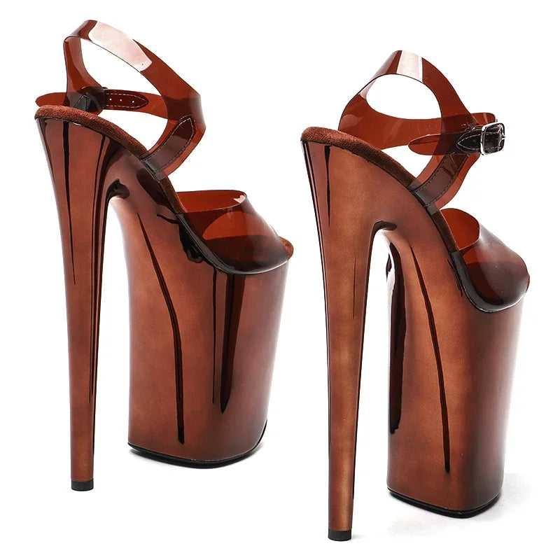 9-Inch Electroplated Platform Sandals - Slip-On Dance Heels