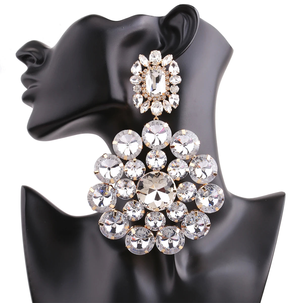Rhinestone Drop Earrings | Round Sparkle | Clip or Pin