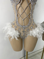Rhinestone Bodysuit | Feather-Trimmed Hips