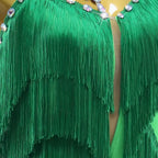 Green Latin Samba Fringe Dance Dress – Rhinestone Tassel Stage Costume
