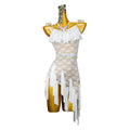Rhinestone Lace Latin Dance Dress – Tassel & Sash Performance Gown
