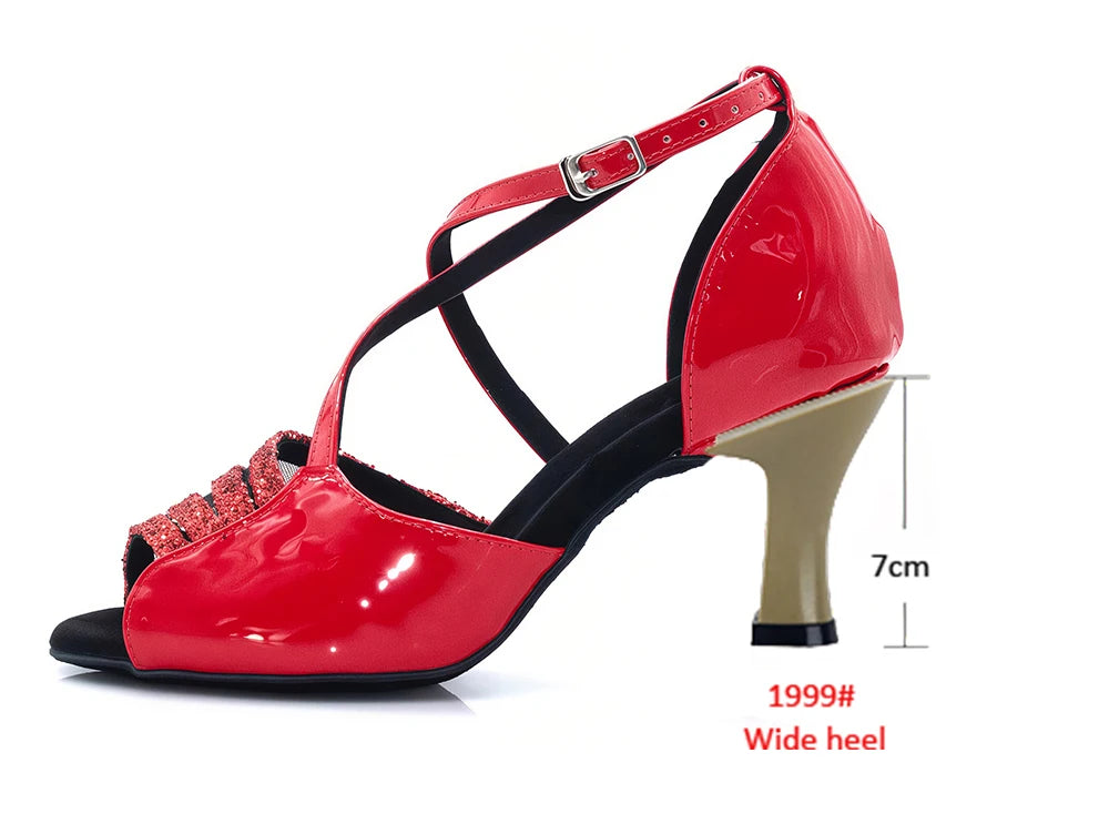 Latin Dance Heels | Red Glitter | Multi-Height