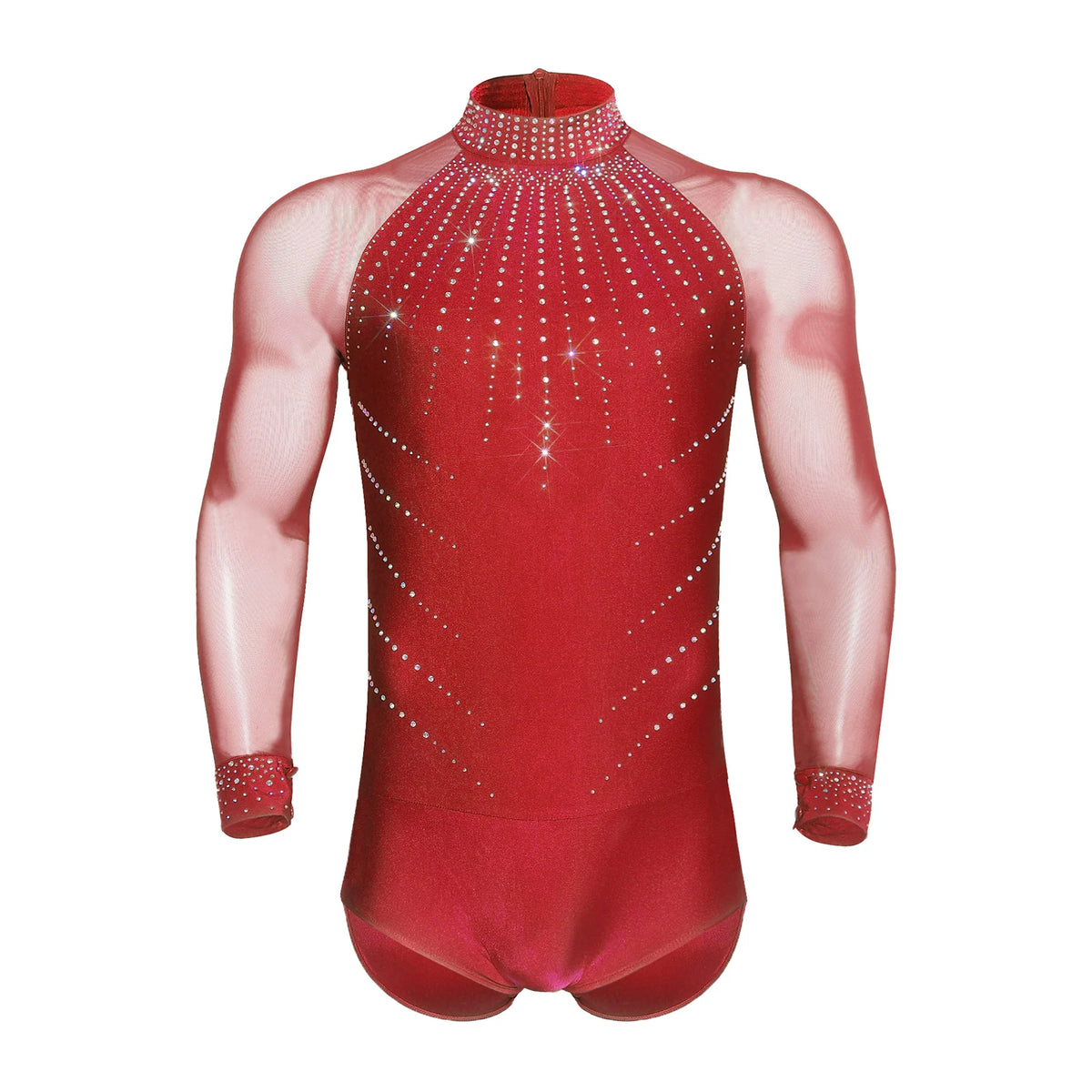 Men's Latin Dance Leotard | Deep V-Neck & Sheer Mesh | Rhinestone & Tassels