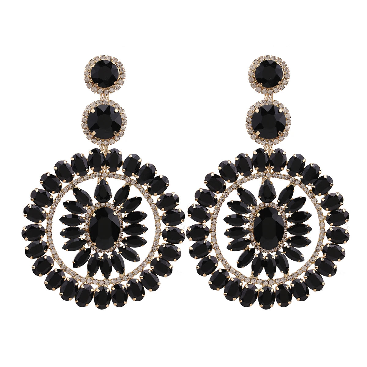 Rhinestone Round Drop Earrings | Statement Sparkle