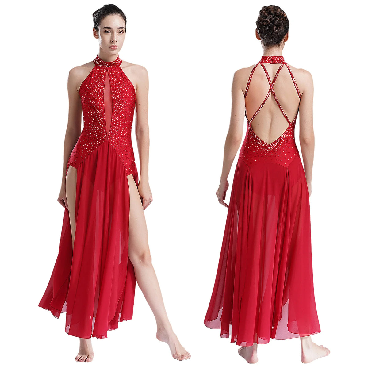 Lyrical Dance Dress | Rhinestone Split Chiffon