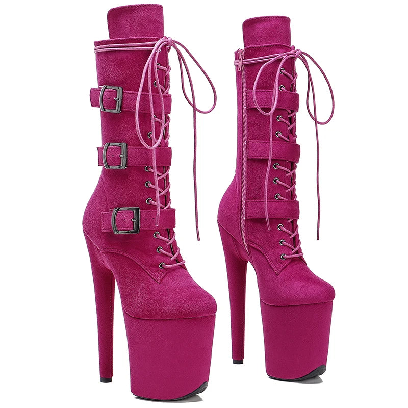 Suede Belt-Strap Platform Boot – 8 Inch Stage & Pole Dance