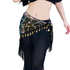 Belly Dance Hip Scarf | Sequin Fringe | Gold Coins