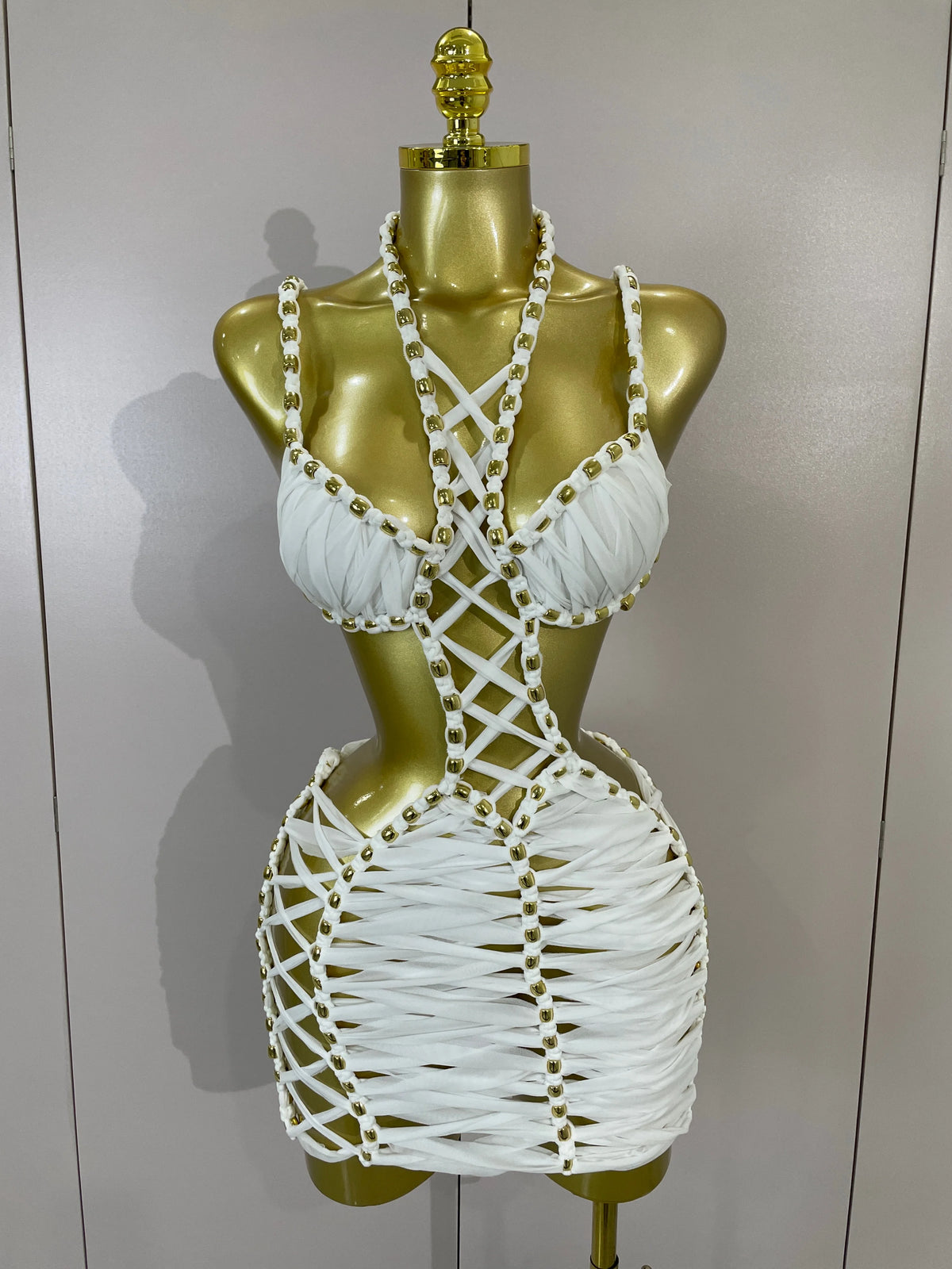 Lace-Up Corset Two-Piece Set | Halter Bra & Mini Skirt | Stage