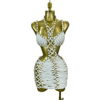 White Lattice Cut-Out Mini Dress | Halter | Backless