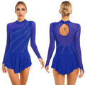 Rhinestone Mesh Skating Dress | Long Sleeve | Backless