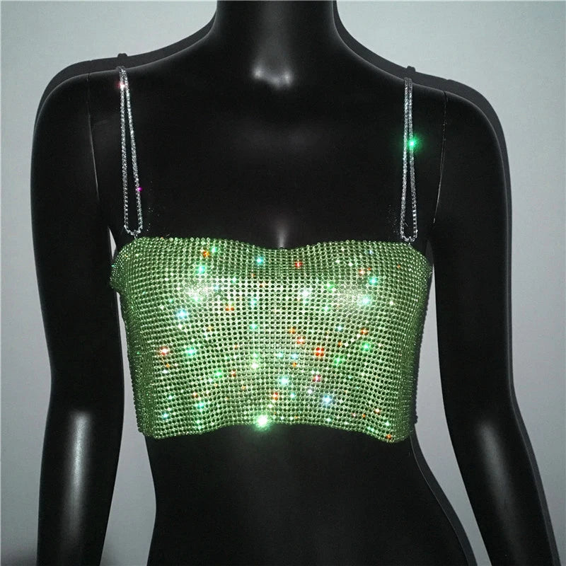 Sequin Crystal Chain Halter Tank Top - Festival & Stage Wear