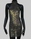 Rhinestone Halter Mini Dress - Backless Sheer Performance Dress