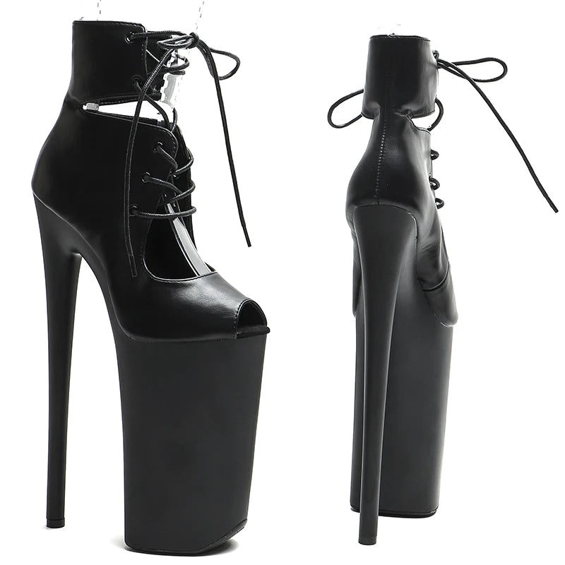 Platform Pole Dance Boots | 26cm Open Toe | Matte Black