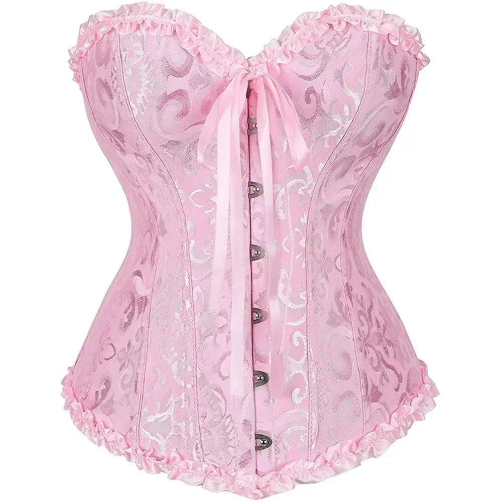 Victorian Overbust Corset | Floral Satin | Plus Size