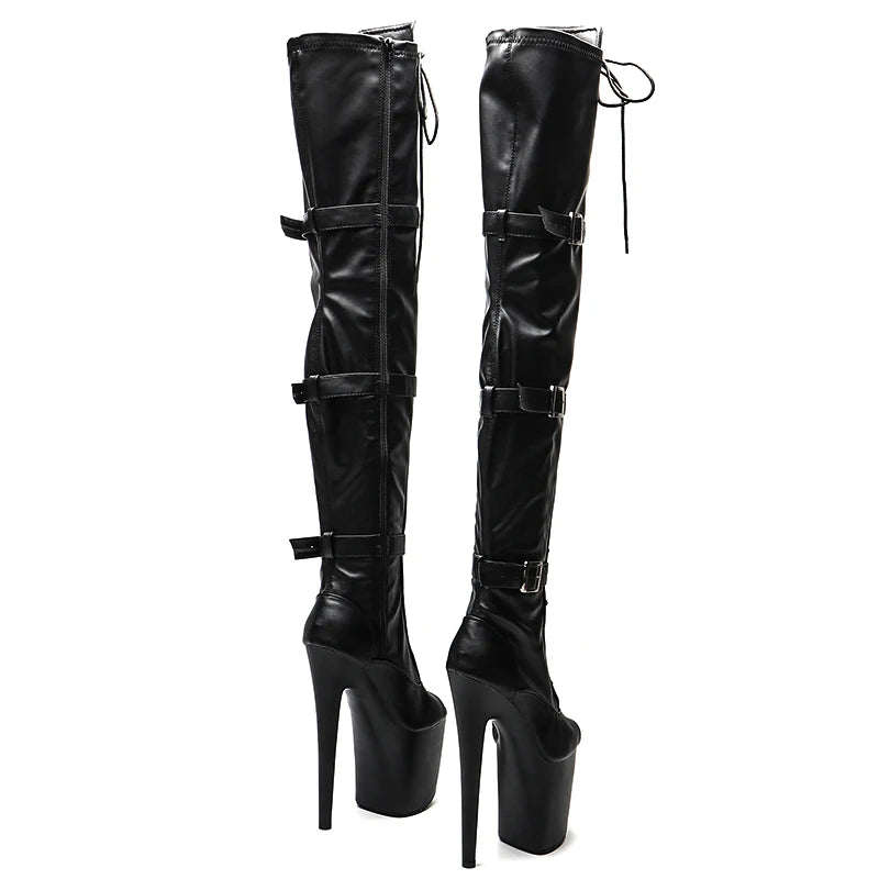 8-Inch Matte Thigh-High Boots - Lace-Up Dance Boots