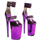 9-Inch Holographic Platform Sandals - Peep Toe Exotic Dance Heels