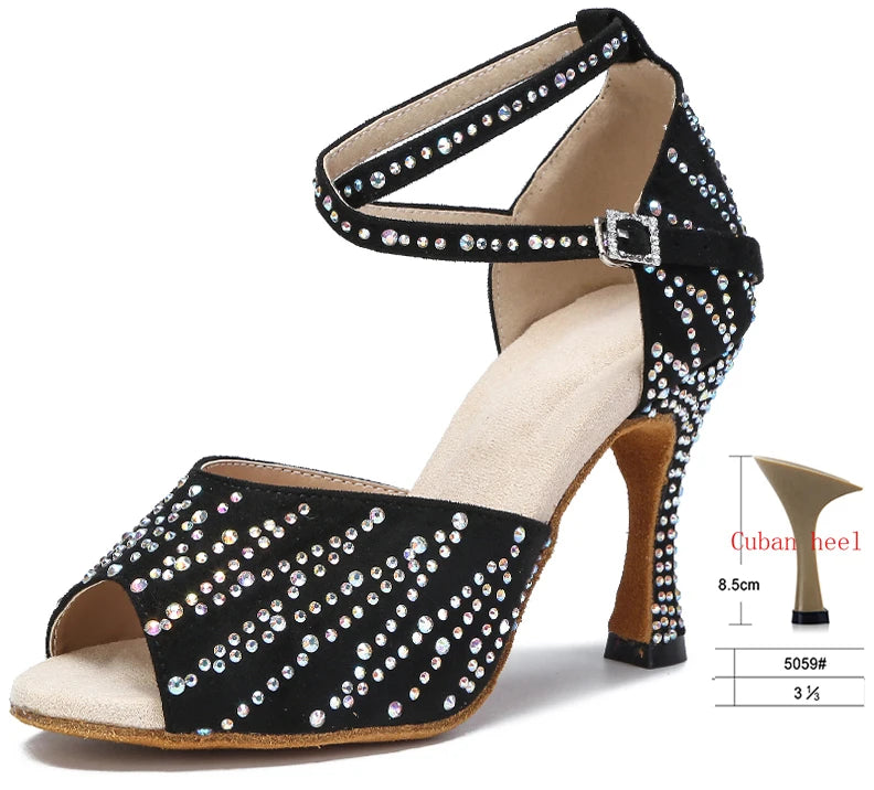 Crystal Latin Dance Heels | Suede | Multi-Color & Height