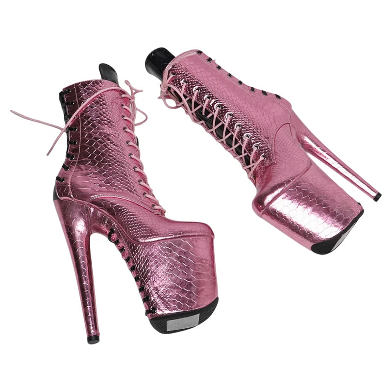 8-Inch Snake Print Platform Ankle Boots - Pole Dance Boots