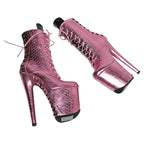 8-Inch Snake Print Platform Ankle Boots - Pole Dance Boots