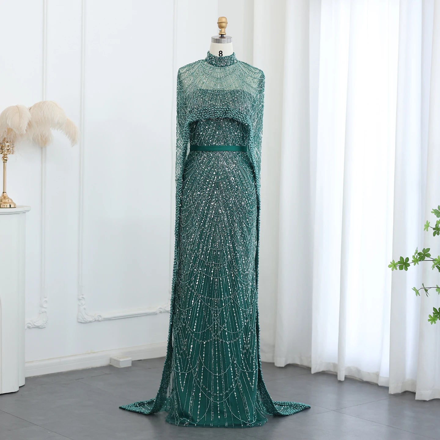 Pearl & Crystal Mermaid Gown | Cape Jacket | Strapless