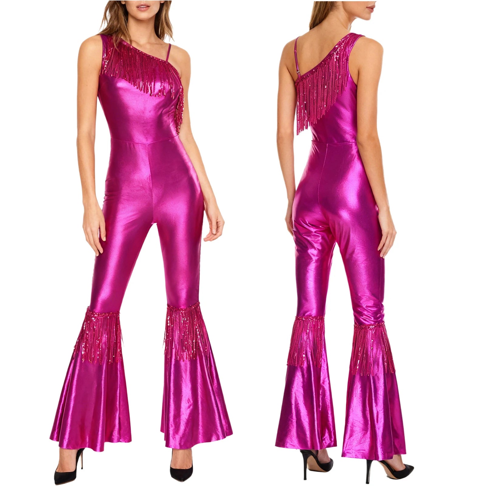 Women's Metallic Disco Jumpsuit | One Shoulder | Bell Bottom