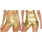 Holographic High-Waist Shorts | Cutout + Metal Buckles