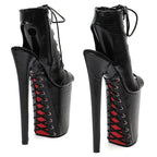 Snakeskin Open-Toe Platform Ankle Boots – 9-Inch Pole Dance Heels, Black