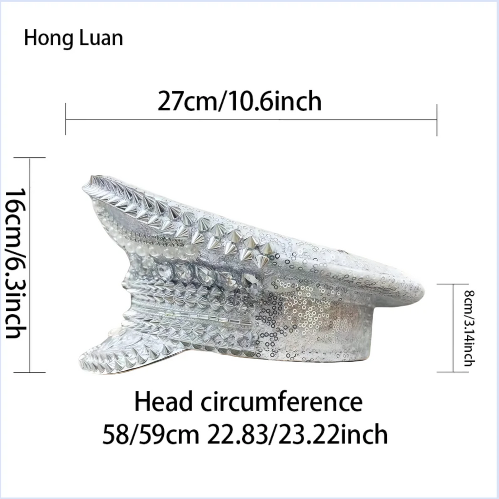Crystal Rhinestone Captain Hat | Steampunk Pearl | Silver