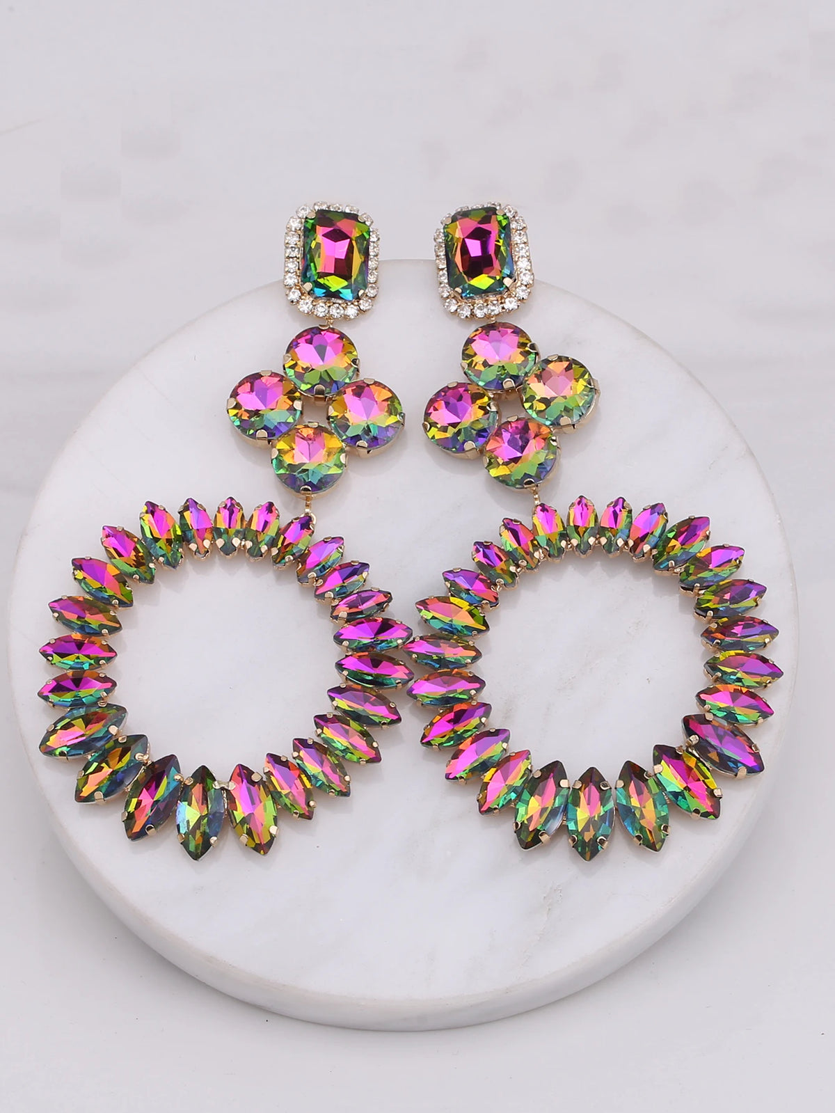 Rhinestone Water Drop Earrings | Clip or Pin
