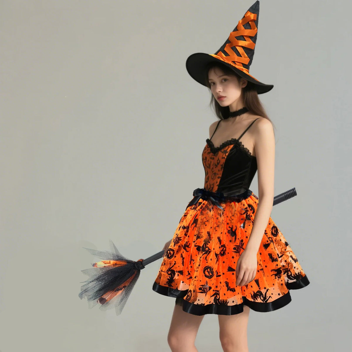 Witch Costume Set | Tulle Skirt, Hat & Broom | Halloween