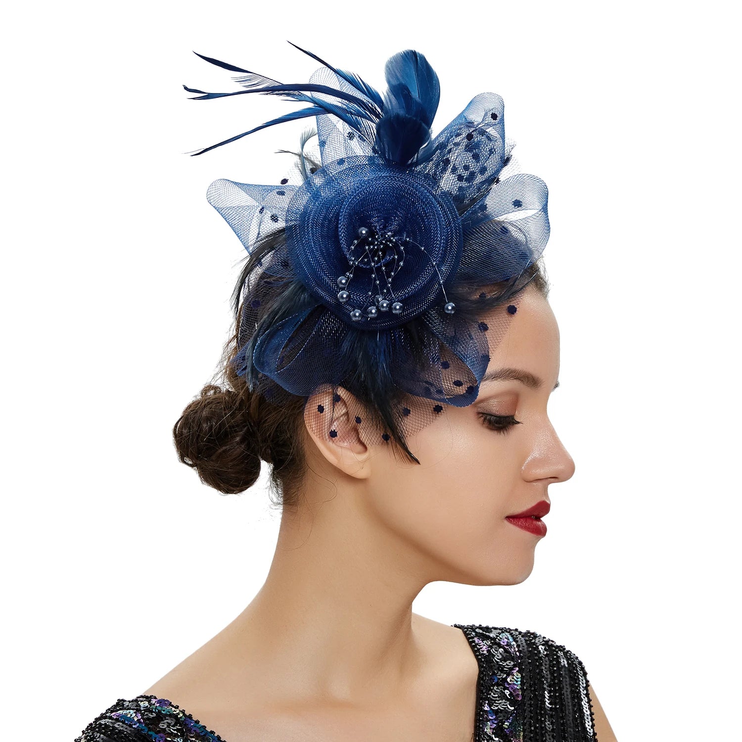 Feather Flower Fascinator Hat | Floral Mesh Headband | 36 Colors