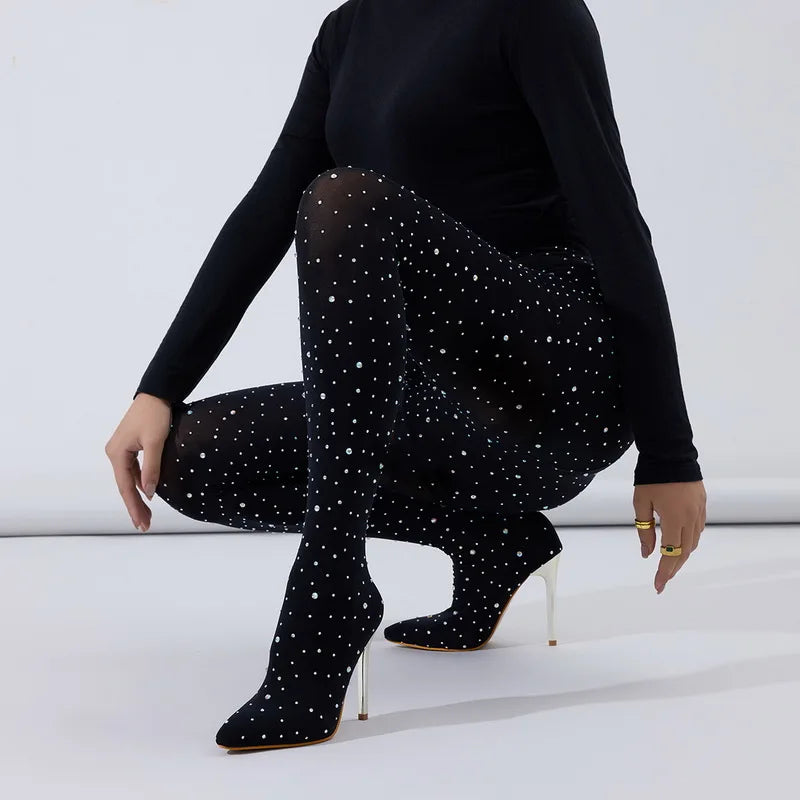 Rhinestone Legging Boots | Over-the-Knee Stiletto | Stretch
