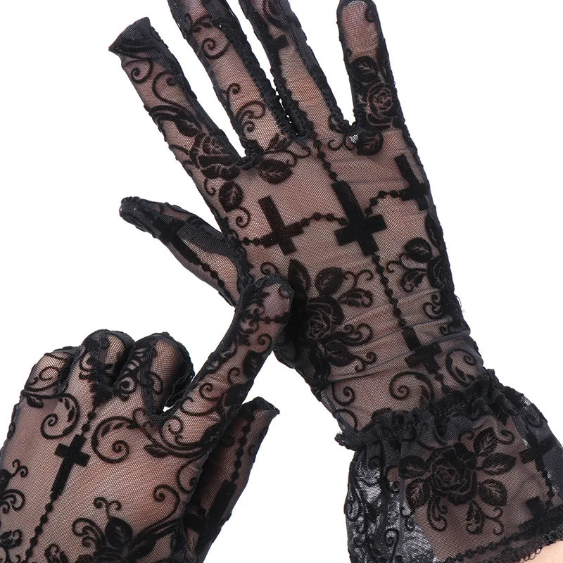 Black Lace Gloves | Rose & Cross