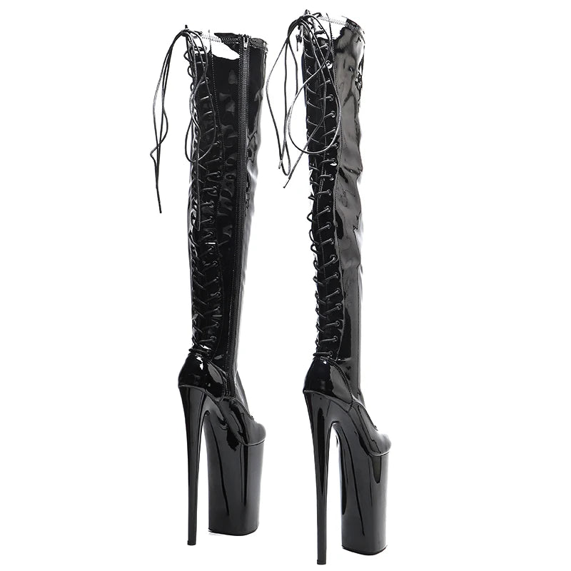 Patent Leather Thigh-High Boots - 26cm Pole Dance Heels