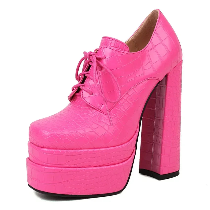 Platform Derby Heels | Croc-Effect | 14.5cm